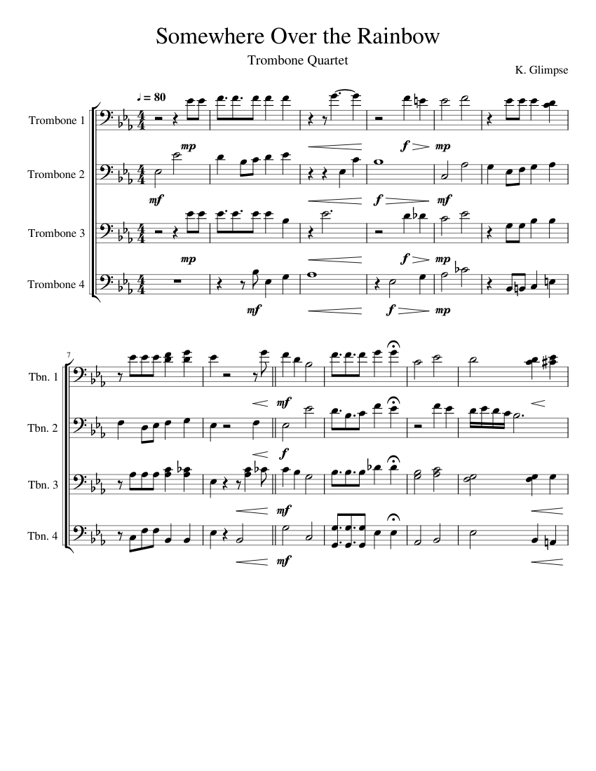 Somewhere Over the Rainbow Trombone Quartet Sheet music for Trombone