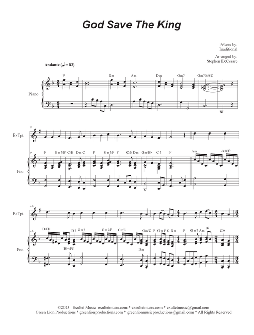 God Save The King (Bb-Trumpet solo and Piano - Easy Version) (Arr. Stephen DeCesare) (Trumpet and Piano)
