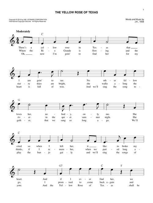 The Yellow Rose Of Texas - JK 1858 (Easy Lead Sheet - Fake Book)