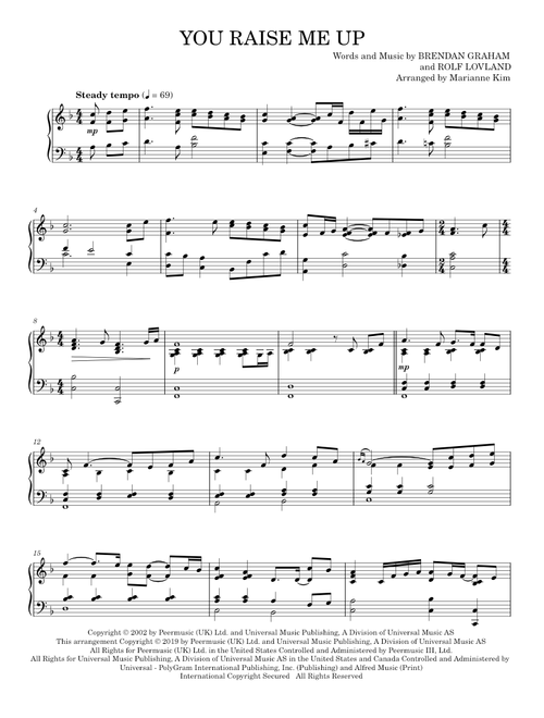 You Raise Me Up (arr. Marianne Kim) - Josh Groban (Piano Solo)