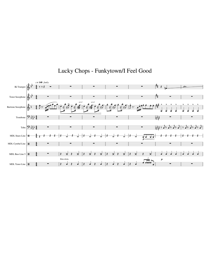 This is tthe one0Lucky Chops Funkytown I Feel Good Drumline Sheet music ...