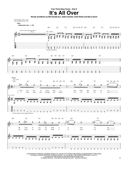It's All Over - Three Days Grace (Guitar Tab)