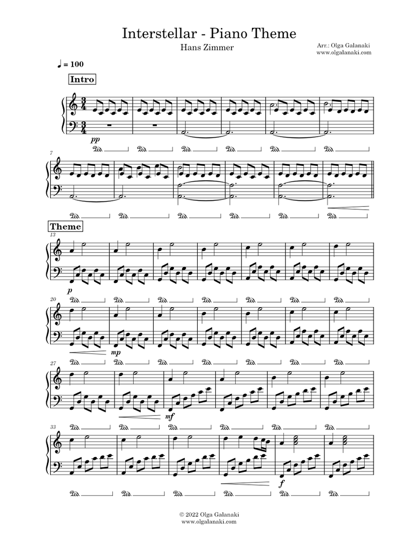 Interstellar Hans Zimmer (Piano Version by OlGa) Sheet music for