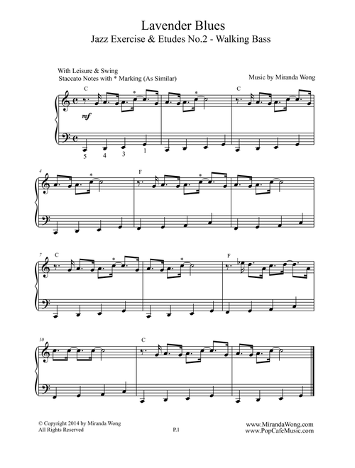 Jazz Exercises & Etudes No.2 - Lavender Blues for Piano Solo (Easy Swing) - Miranda Wong (Piano Solo)
