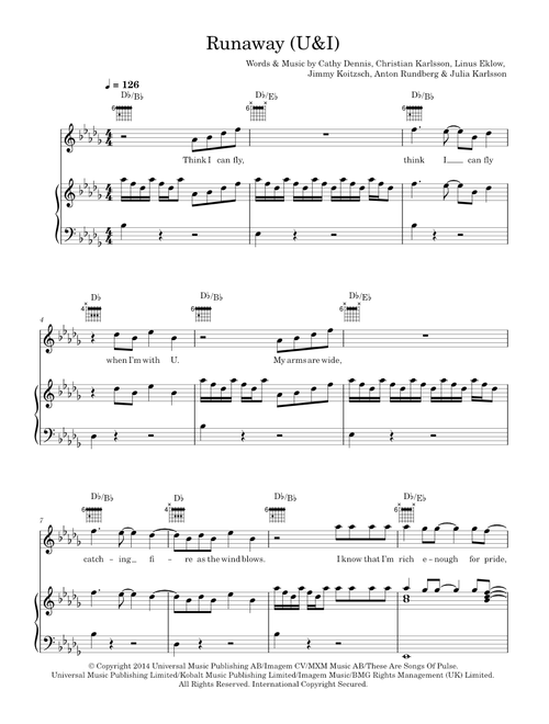Runaway (U & I) - Galantis (Piano-Vocal-Guitar (Piano Accompaniment))