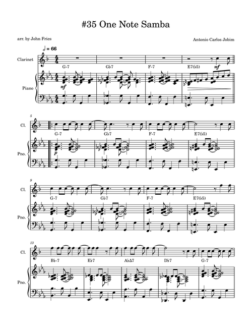 One Note Samba (Samba De Uma Nota So) (Arr. John Fries) - Pat Thomas (Clarinet and Piano)