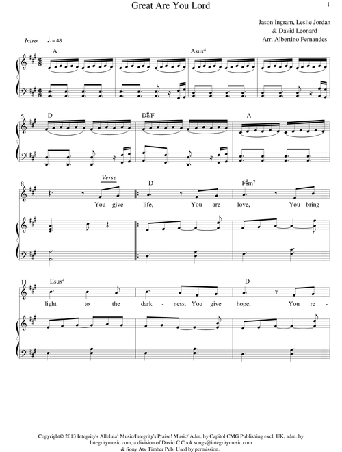 Great Are You Lord (Arr. Albertino Fernandes) - David Leonard, Jason Ingram, Leslie Jordan (Piano Vocal)