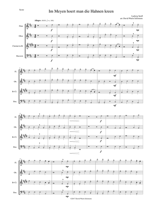 Im Meyen hoert man die Hahnen kreen (In May you hear the cocks crow) for wind quartet (Arr. David Warin Solomons) - Ludwig Senfl (Woodwind Ensemble)