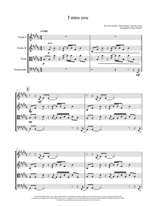I Miss You (Arr. Alex Talanov) - Blink-182 (String Quartet)
