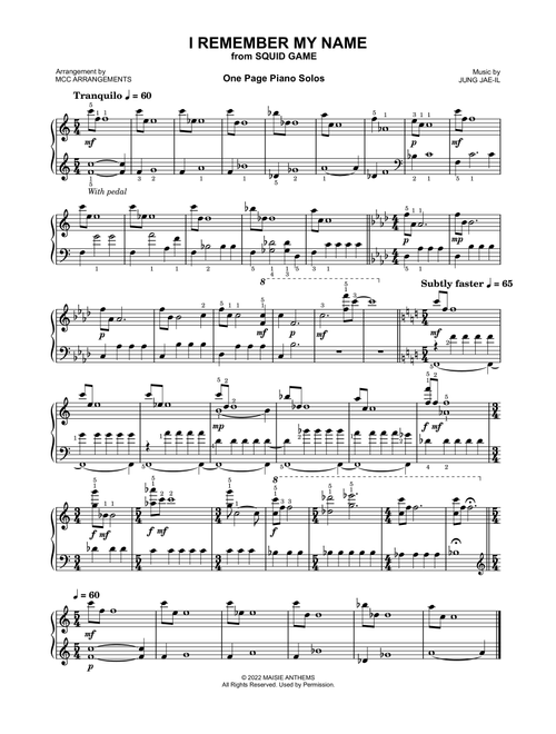 I Remember My Name (Arr. MCC Arrangements) - Jaeil Jung (Piano Solo)