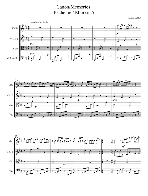 Memories (Arr. Lydia Cellist) - Maroon 5 (String Quartet)
