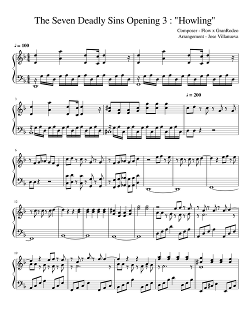 The Seven Deadly Sins Opening 3 : "Howling" Piano Arrangement