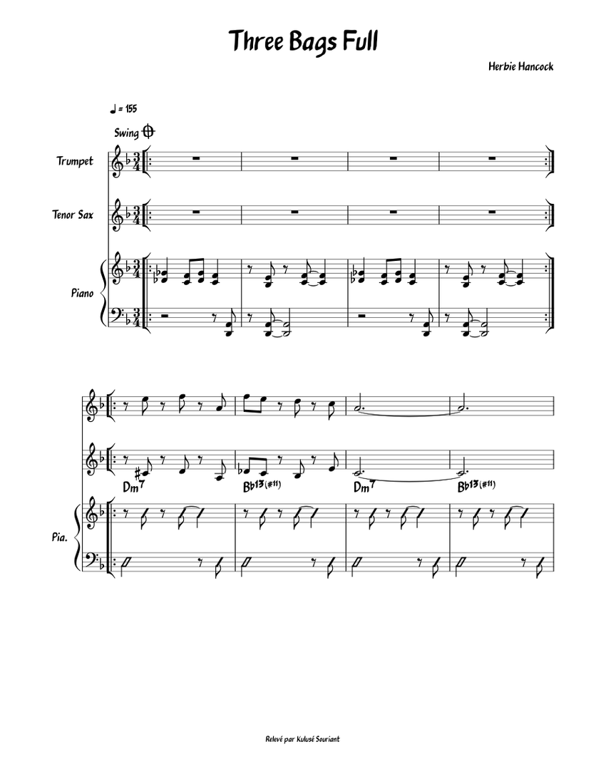 Three Bags Full Sheet Music for Piano, Saxophone tenor