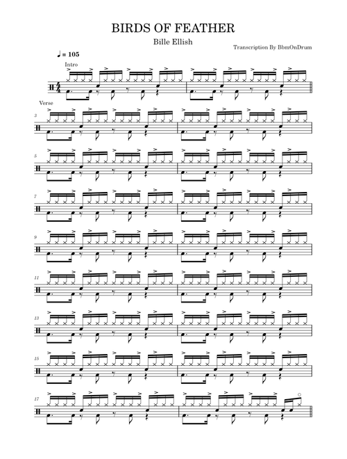 BIRDS OF A FEATHER – Billie Eilish / Drum Sheet Music