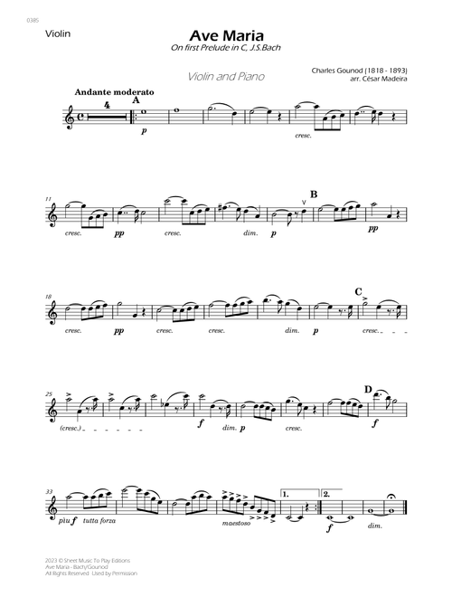 Ave Maria by Bach/Gounod - Violin and Piano (Individual Parts) (Arr. César Madeira) - Johann Sebastian Bach, Charles Francois Gounod (Violin and Piano)