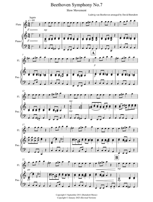 Beethoven Symphony No.7 (slow movement) for Flute and Piano (Arr. David Burndrett) - Ludwig van Beethoven (Flute and Piano)