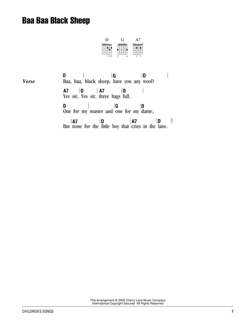 Baa Baa Black Sheep - Traditional (Guitar Chords-Lyrics)