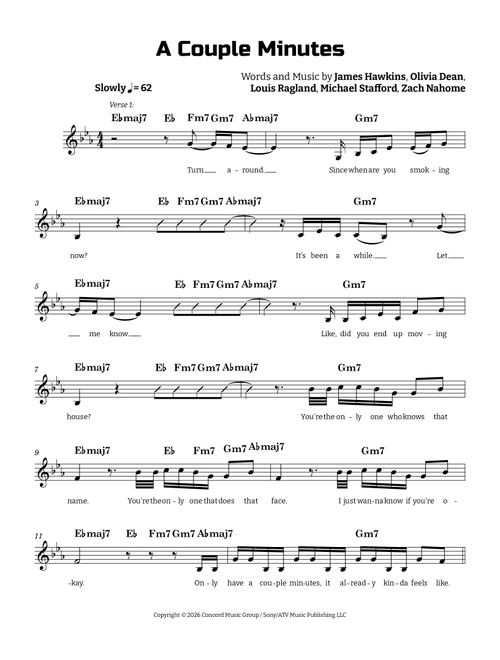 A Couple Minutes (Arr. Guilherme Correa) - Olivia Dean (Lead Sheet - Fake Book)