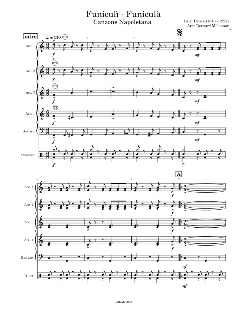 Funiculì, Funiculà – Luigi Denza Sheet Music for Accordion, Bass