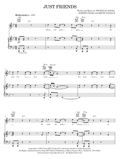 Just friends - Jonas Brothers (Piano-Vocal-Guitar)