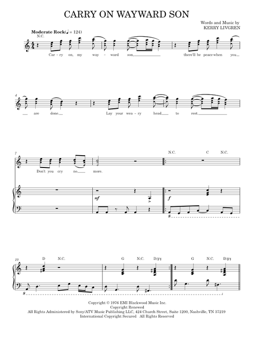 Carry on wayward son - Kansas (Piano Vocal)