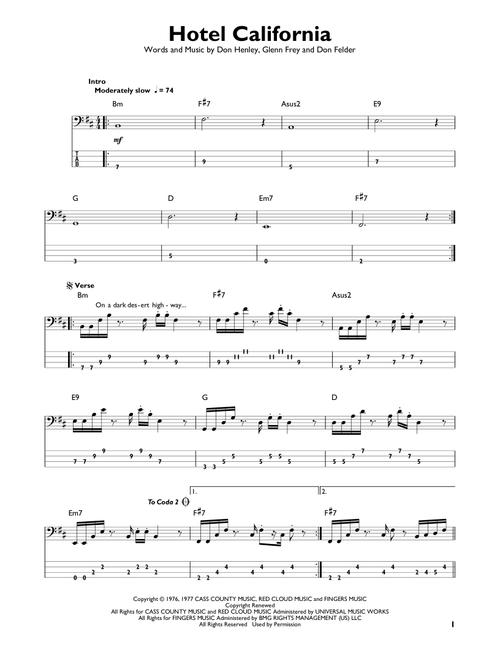 Hotel California - Eagles (Easy Bass Tab)