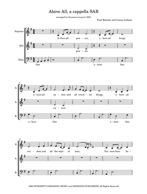 Above All (Arr. Susanna Lausevic) - Rebecca St. James (Choral, SAB)