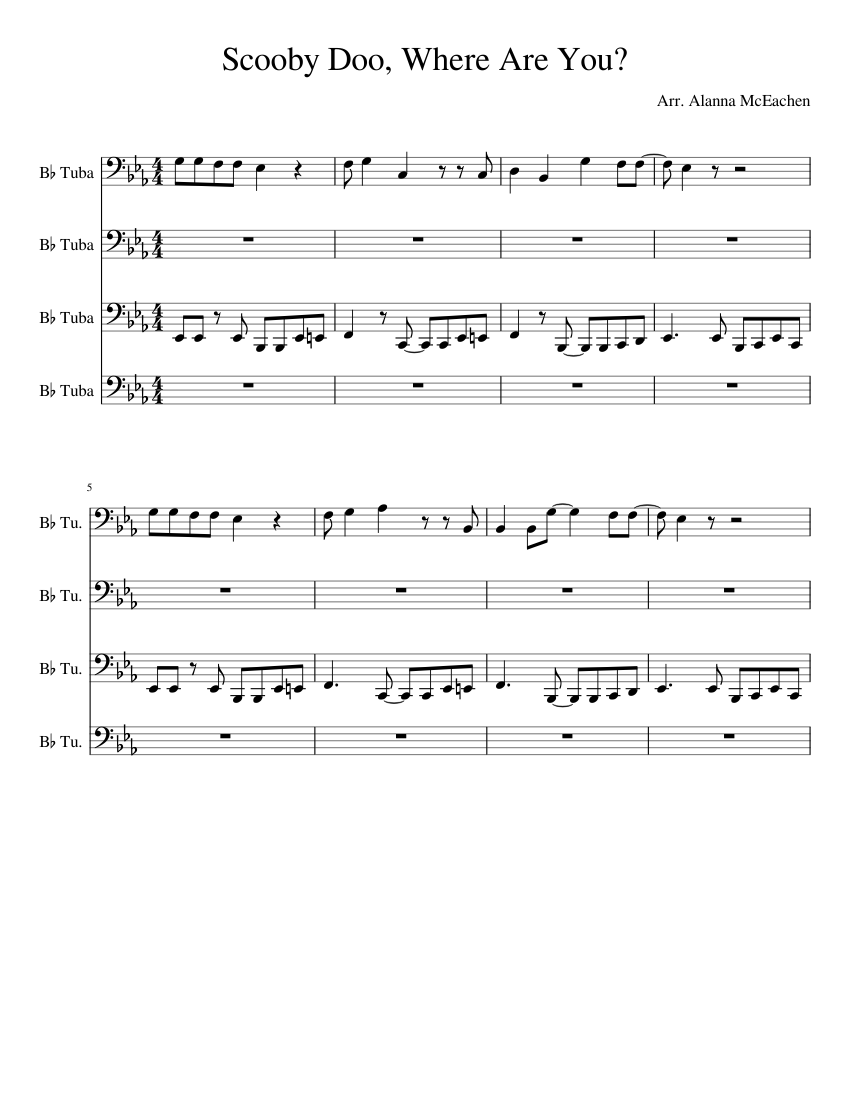 Scooby Doo, Where are you? (Tuba) Sheet music for Tuba (Mixed Quartet) | Scooby Doo, Where are you? (Tuba) Sheet music for Tuba (Mixed Quartet) |