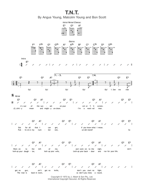 T.N.T. - AC/DC (Ukulele Chords-Lyrics)