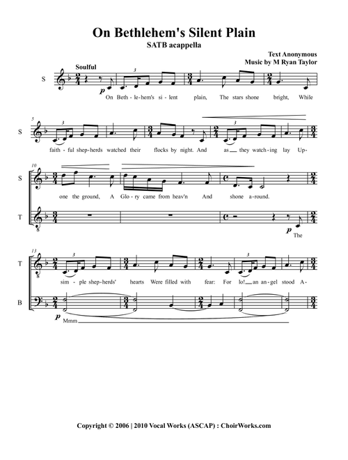 On Bethlehem's Silent Plain : SATB Acapella - M. Ryan Taylor (Choral, SATB)