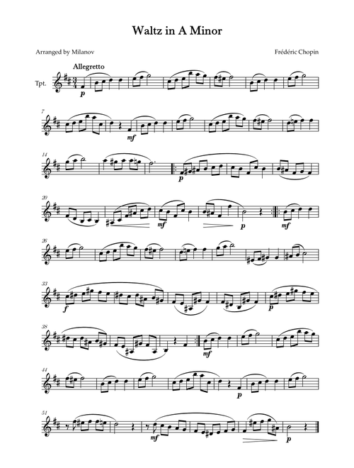 Waltz in A Minor | B. 150, Op. Posth. | Chopin | Trumpet (Arr. Milanov) - Frédéric Chopin (Trumpet Solo)