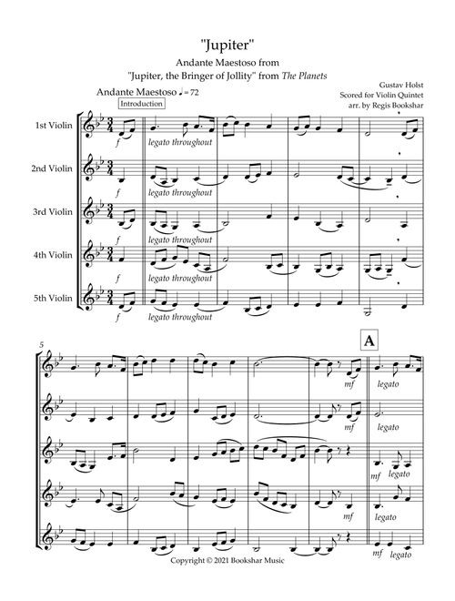 O God, Beyond All Praising (Thaxted) (Bb) (Violin Quintet) (Arr. Regis Bookshar) - Gustav Holst (String Ensemble)