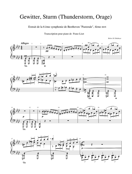 L'orage, Symphonie Pastorale(N°6) de Beethoven, pour piano par Franz Liszt