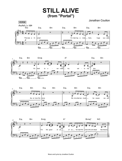 Still Alive (from Portal) - Jonathan Coulton (Piano)