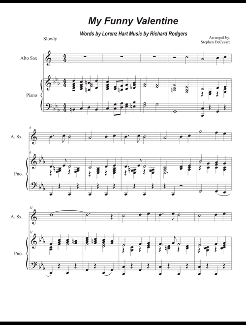 My Funny Valentine (Arr. Stephen DeCesare) - Richard Rodgers (Alto Sax and Piano)