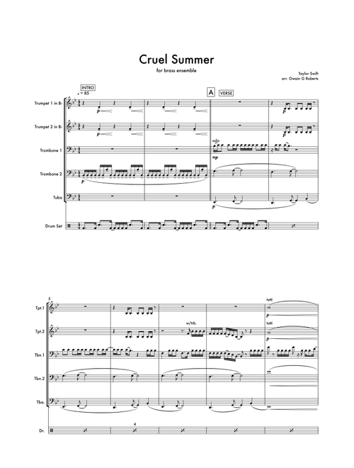 Cruel Summer (Arr. Owain Roberts) - Taylor Swift (Small Ensemble)