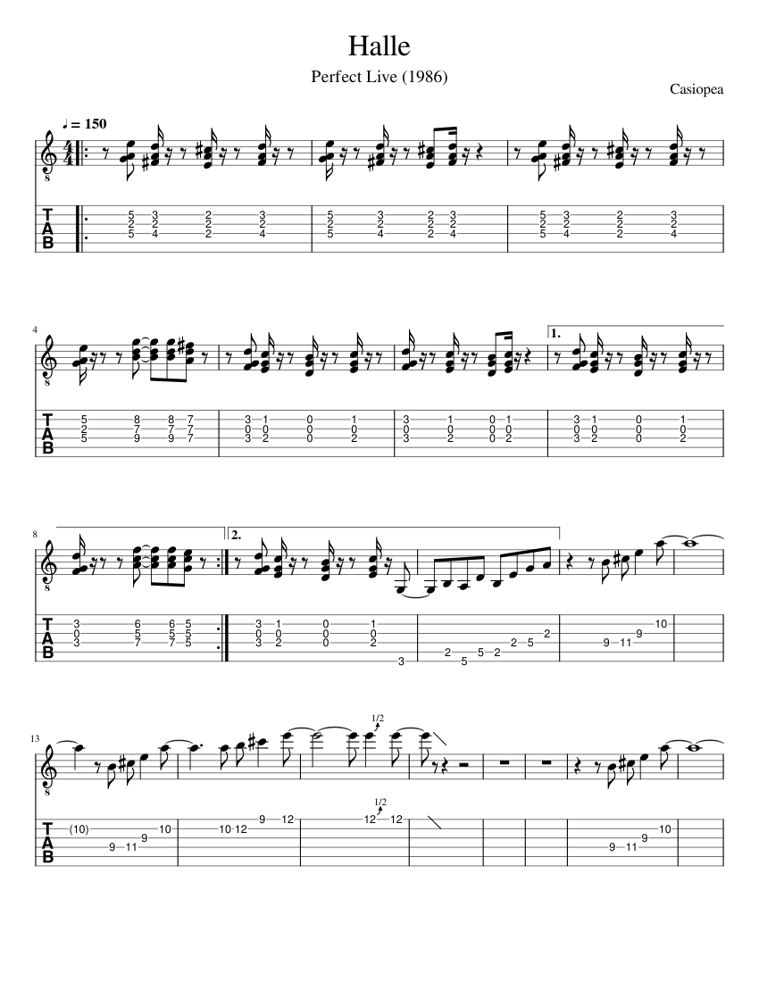 ファッション特集 Sheet Halle - Casiopea music Musescore.com | (Solo) Guitar for ジャパニーズポップス