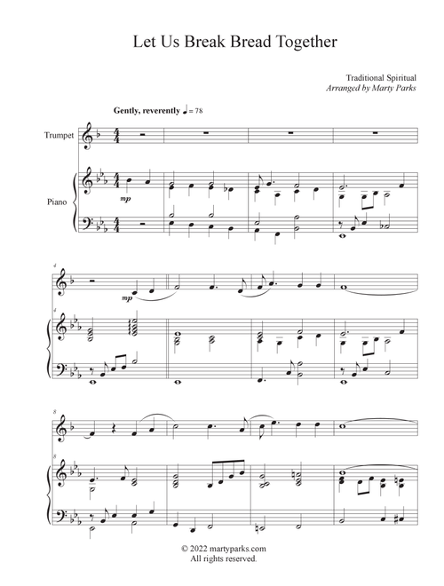 Let Us Break Bread Together (Trumpet-Piano) (Arr. Marty Parks) - Traditional Spiritual (Trumpet and Piano)