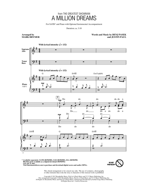 A Million Dreams (from The Greatest Showman) (arr. Mark Brymer) - Benj Pasek, Justin Paul (Choral, SATB)