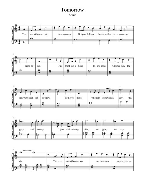 Tomorrow Annie - Easy piano