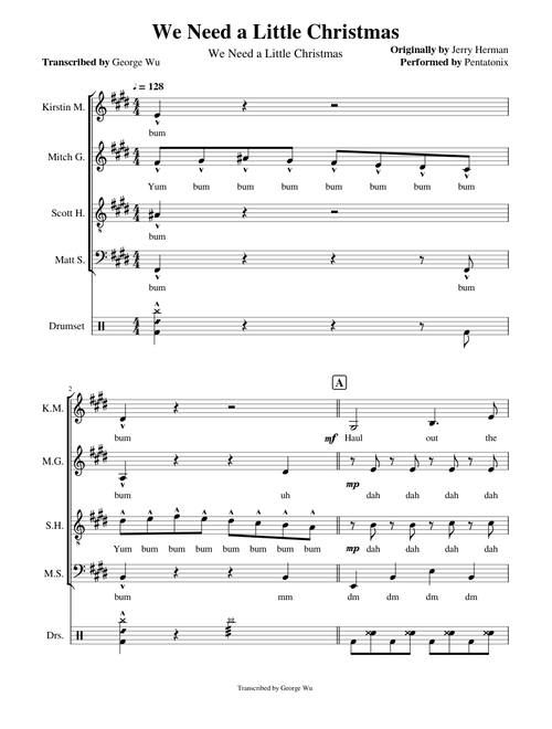We Need a Little Christmas - Pentatonix (Full Transcription with Lyrics)