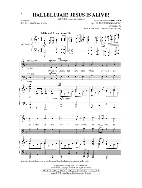 Hallelujah! Jesus Is Alive! (Arr. James Michael Stevens) - Julie I Myers, JH Roberts (Choral, SATB)