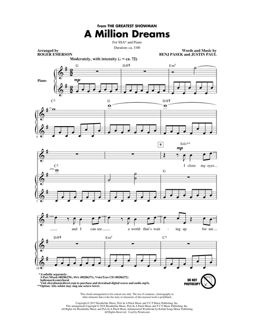 A Million Dreams (from The Greatest Showman) (arr. Roger Emerson) - Pasek & Paul (Choral, SSA)