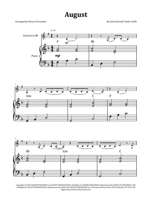 August (Arr. Glauco Fernandes) - Taylor Swift (Clarinet and Piano)