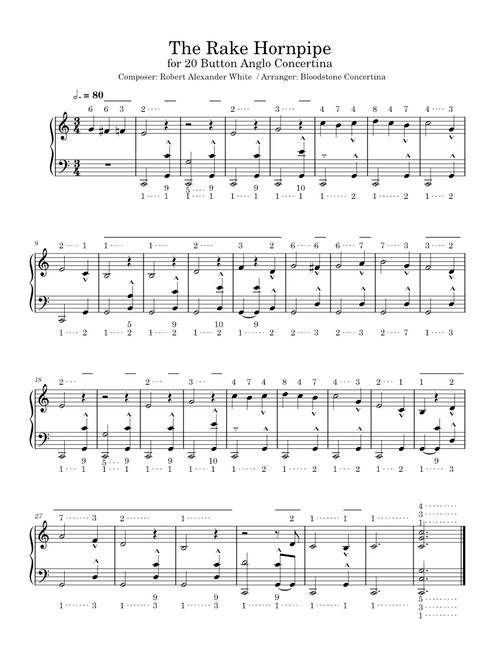 The Rake Hornpipe for 20 Button Anglo Concertina with Coover Tabs