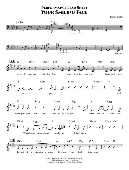 Your Smiling Face (Arr. George Willson) - James Taylor (Lead Sheet - Fake Book)
