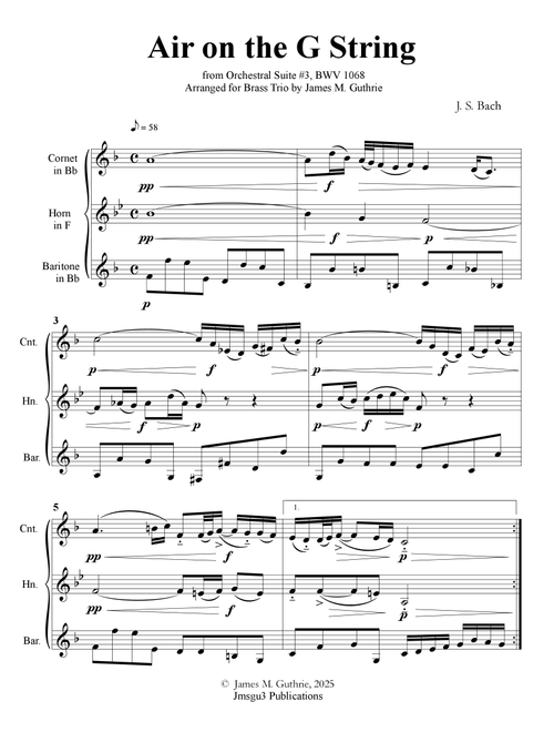 J. S. Bach: Air on the G String for Brass Trio (Arr. James M. Guthrie) - J S Bach (Brass Ensemble)