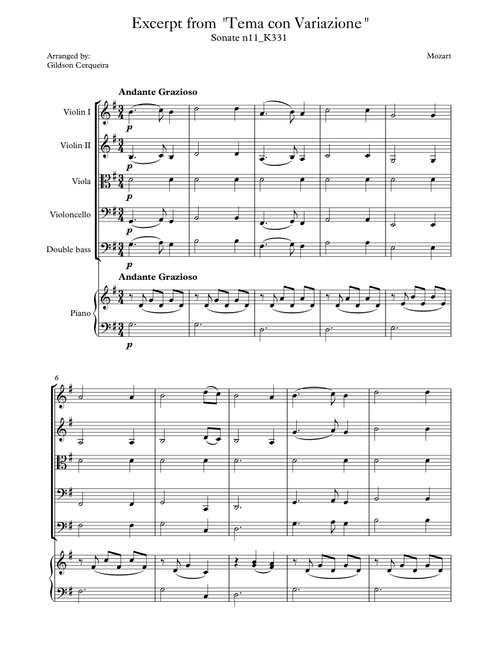 Excerpt from sonate k331 - "Tema con Variazione" (Arr. Gildson Cerqueira) - Mozart (String Ensemble)