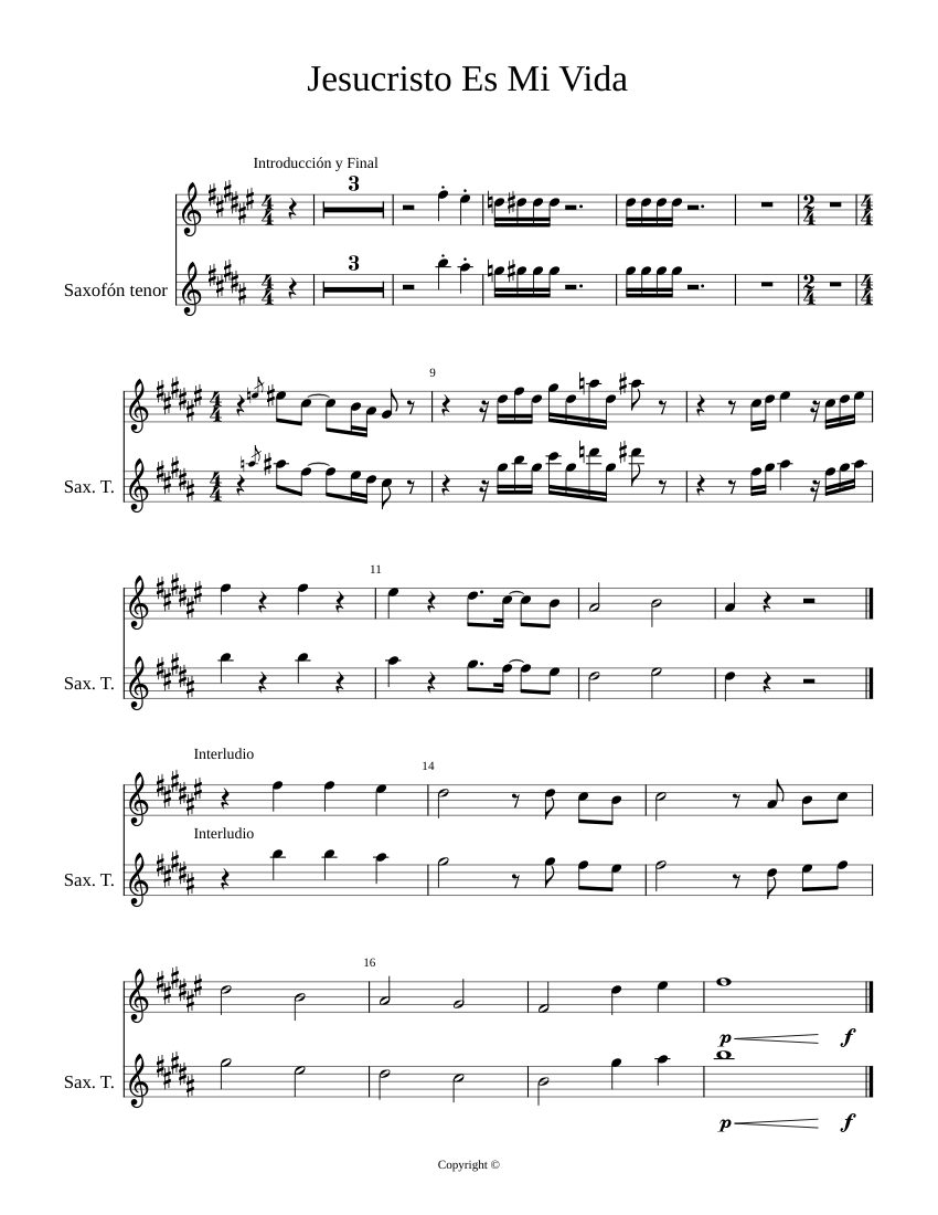 Jesucristo_Es_Mi_Vida Sheet music for Saxophone tenor, Saxophone other