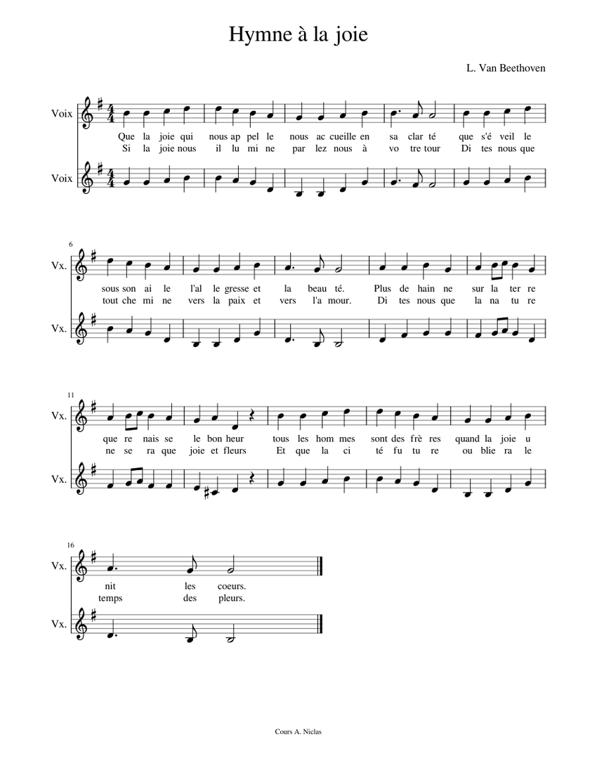 Hymne_à_la_joie Sheet Music For Vocals (Choral) | Musescore.com